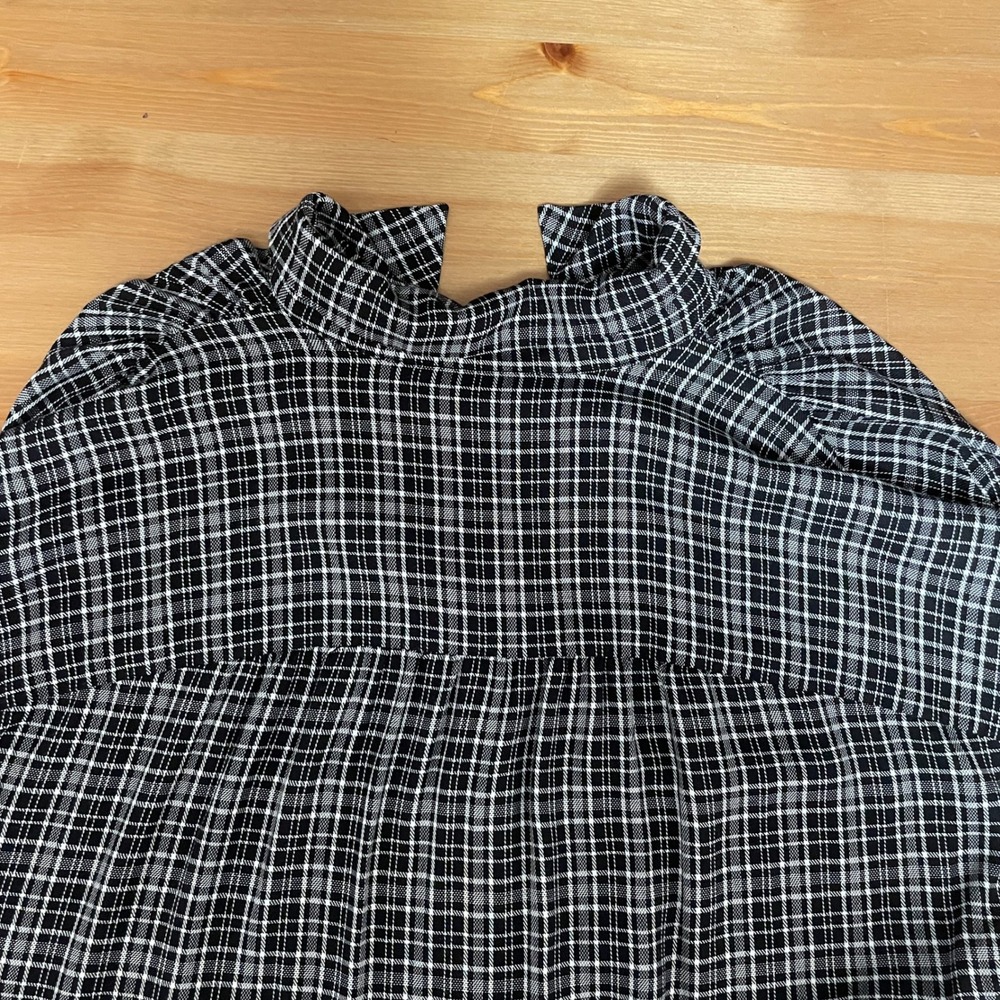 Madewell Central Shirt Dress Black Plaid Tulip Hem Button Front Viscose G1765 XS - Picture 6 of 10